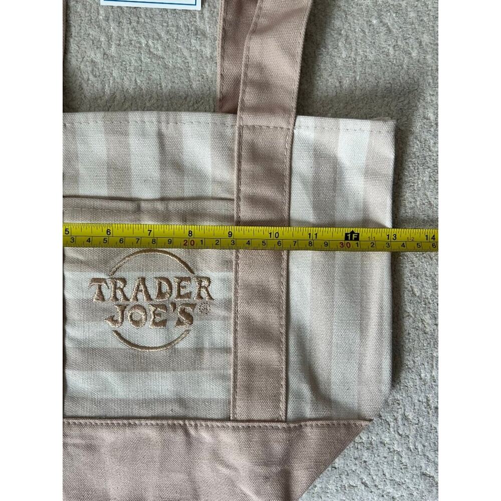 Trader Joe's Beige Striped Mini Canvas Tote Bag NWT - Picture 5 of 6